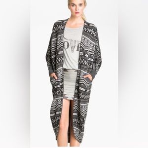 HAUTE HIPPIE ‘Fairisle’ Long 100% MERINO Wool AZTEC BOHO Sweater Coat